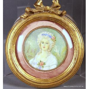 An antique ivory miniature painting, the figure of an 18th…