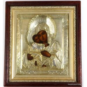 An antique Russian icon, 19th century, the icon of Virgin and…