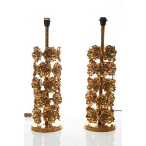 Pair of contemporary floral table lamps, 20th century, polished…