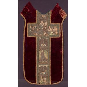 An embroidered ecclesiastical velvet orphrey, silk and metal…