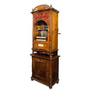 Polyphon 5 auto changing 22 inch disc music box, penny coin…