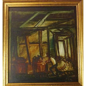 Pro Hart (1928 - 2006) Mining series 21 cm by 19 cm, oil on…