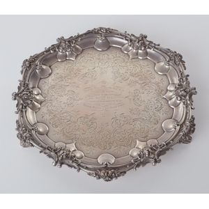 A Victorian sterling-silver circular salver with presentation…