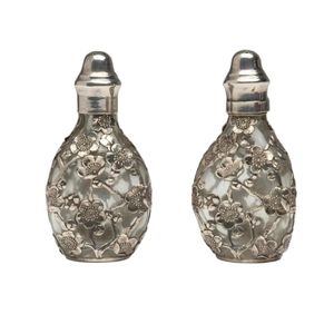 A pair of antique Chinese sterling silver clad glass salt &&hellip;