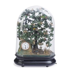 A French musical automaton clock of birds in a tree, late 19th…