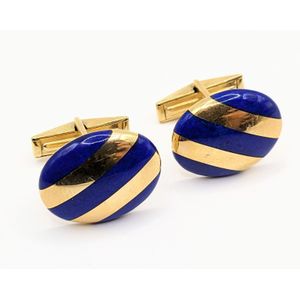 Boutons De Manchette Vintage Shields - Ton Or Avec émail Noir, Motif Rétro
