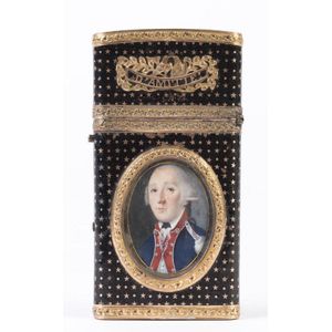 A leather embossed and gilt etui, French, 18th century, with…