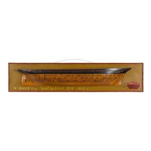 Half model boat titled 'W. Rolfe Esq. Naval Architect. Rye…