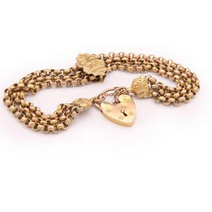 A 9ct gold triple belcher link bracelet, with heart padlock…