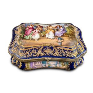 A Sevres style painted and gilt porcelain jewel casket, 19th…