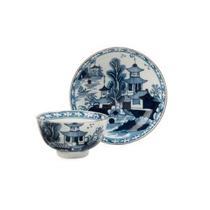 18th Century English Pagoda Pattern Blue and White Tea Set - Worcester ...