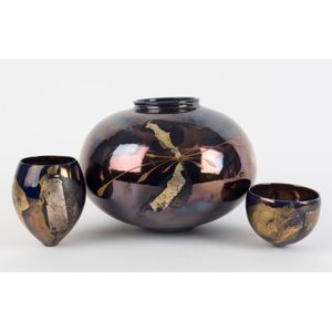 Greg Daly three lustre glaze pottery vases and bowls, all&hellip;