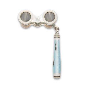 A pair of French aqua enamel opera glasses by Lemaire Fabi