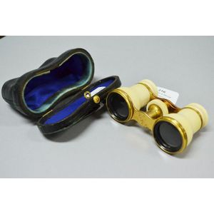 Antique French ivory opera glasses with original black leather…