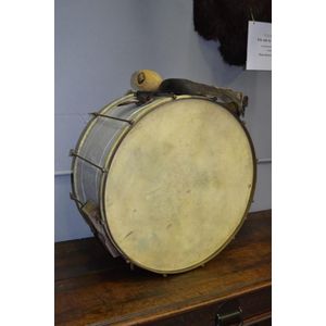 Large vintage French bass drum and mallet sticks, strap, approx…