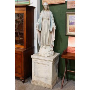 Plaster statue, Mary mother of Jesus, standing on a serpent…