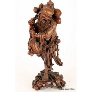 A Chinese carved hardwood figure of Shou-Lao holding peaches,&hellip;