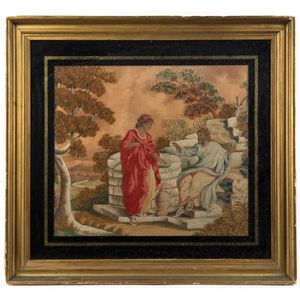 A Georgian silk religious tapestry in original frame, early…