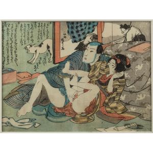A Japanese erotic woodblock print, Meiji period, 16 x 22 cm, 43&hellip;