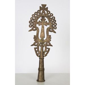 An Ethiopian Orthodox processional cross with birds head…