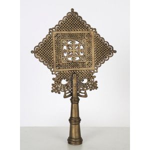 An Ethiopian Orthodox processional cross, bronze and silvered…