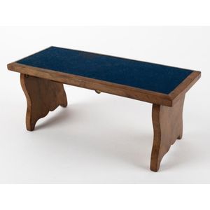 An antique folding bible rest, olive wood and blue baize, 19th…