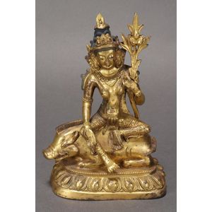 Gilt bronze Tara, depicted seated on a boar with hands in&hellip;