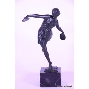 An Art Deco spelter dancing figure, circa 1930, signed Fayral…