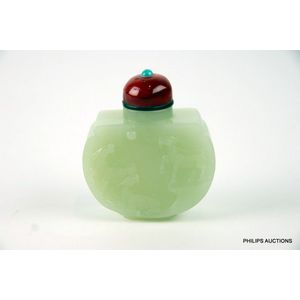 Vintage Chinese Celadon Green Jadeite Jade high quality Carved Snuff Bottle Cork Stopper