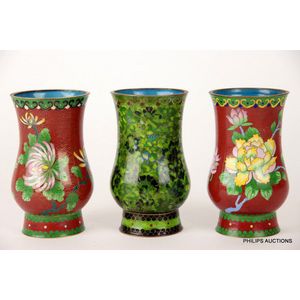 A pair of cloisonne vases plus one other, mid 20th century, all…