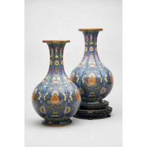A pair of cloisonne 'longevity' six-lobed vases, 20th century…