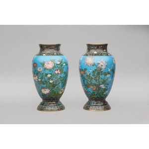 A pair of 'chrysanthemum' and 'peony' cloisonne vases, 20th…