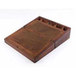 An antique writing box, cedar, mahogany and pine with brass…