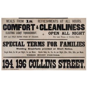 Early Melbourne Accommodation: large letterpress poster (63 x…