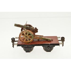 Marklin O gauge special load wagon with cannon c.1930's (G - VG)
