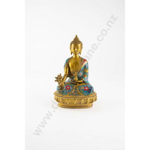 A gilt brass and cloisonne medicine Buddha statue, Modeled…