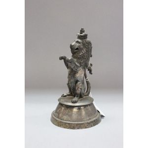 Antique silver plated figural lion inkwell, approx 24 cm high