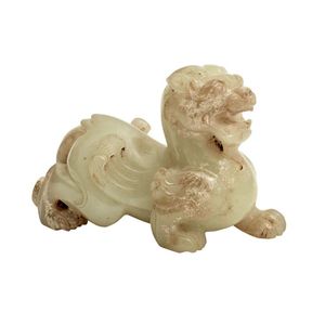 Mythical Jade Beast with Curled Plumes - Jade - Oriental