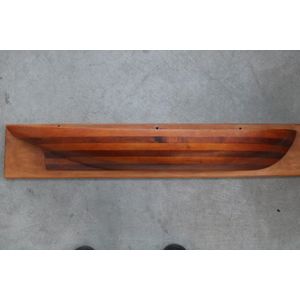 Mounted model boat half hull, huon pine and blackwood, 101 cm