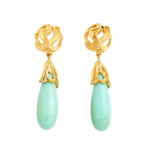 Natural Blue Jade Gemstone Round Bead Dangle Earrings With Silver Hooks – Nickel-Free Handmade Jewelry