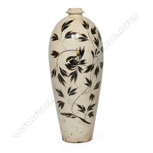 A Chinese meiping vase, the stoneware body with cream slip&hellip;