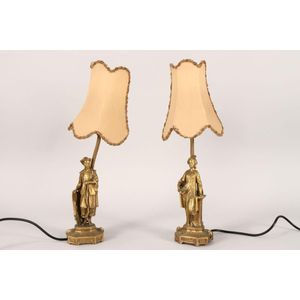 Pair of French gilt figural table lamps, set with Chinoiserie…