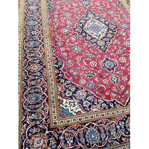Persian Kashan Carpet with Red Medallion and Blue Borders - Rugs ...