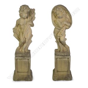 A pair of allegorical church stone garden cherubs, Autumn and…