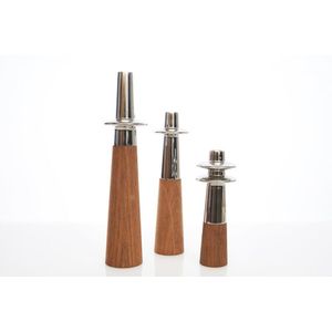 Three graduated candlesticks wood bases with chrome candle…