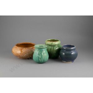 Crown Lynn trickle glaze slip cast bowl with three vases