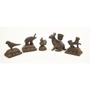 Five Oriental bronze animal figures including Burmese duck…