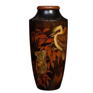 A rare Australian pokerwork vase decorated with hand painted…