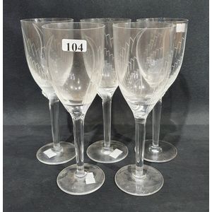 Lalique Treves MARKED Crystal Bordeaux Wine Glasses, 5 3/4in Blown