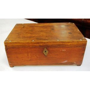 Early timber work box, with fitted interior and brass handles,…